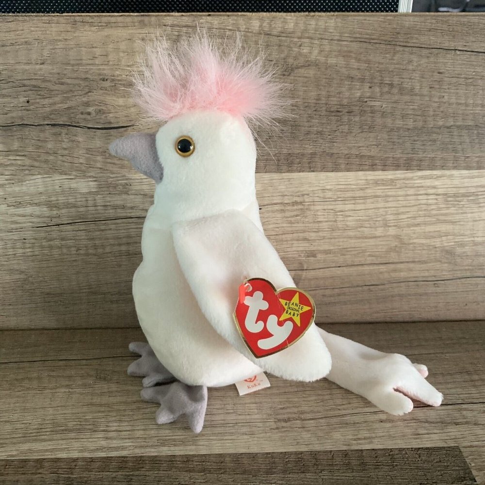 RARE RETIRED ORIGINAL Ty Beanie Baby  "KuKu" the Cockatoo Bird w/TAG ERRORS 1997